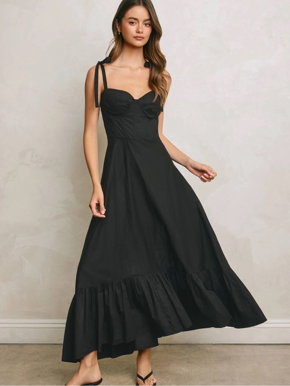 NWOT Sleeveless Black Tie-Shoulder Maxi Dress